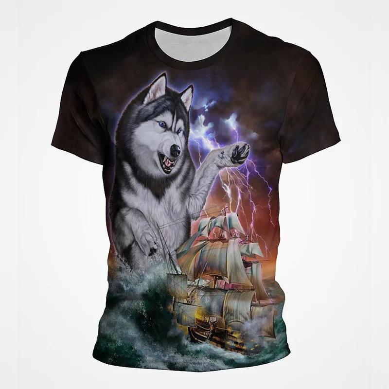 Summer Round Neck 3D Animal Pattern Print Top Fashionable Casual Short Sleeved Men's T-shirts