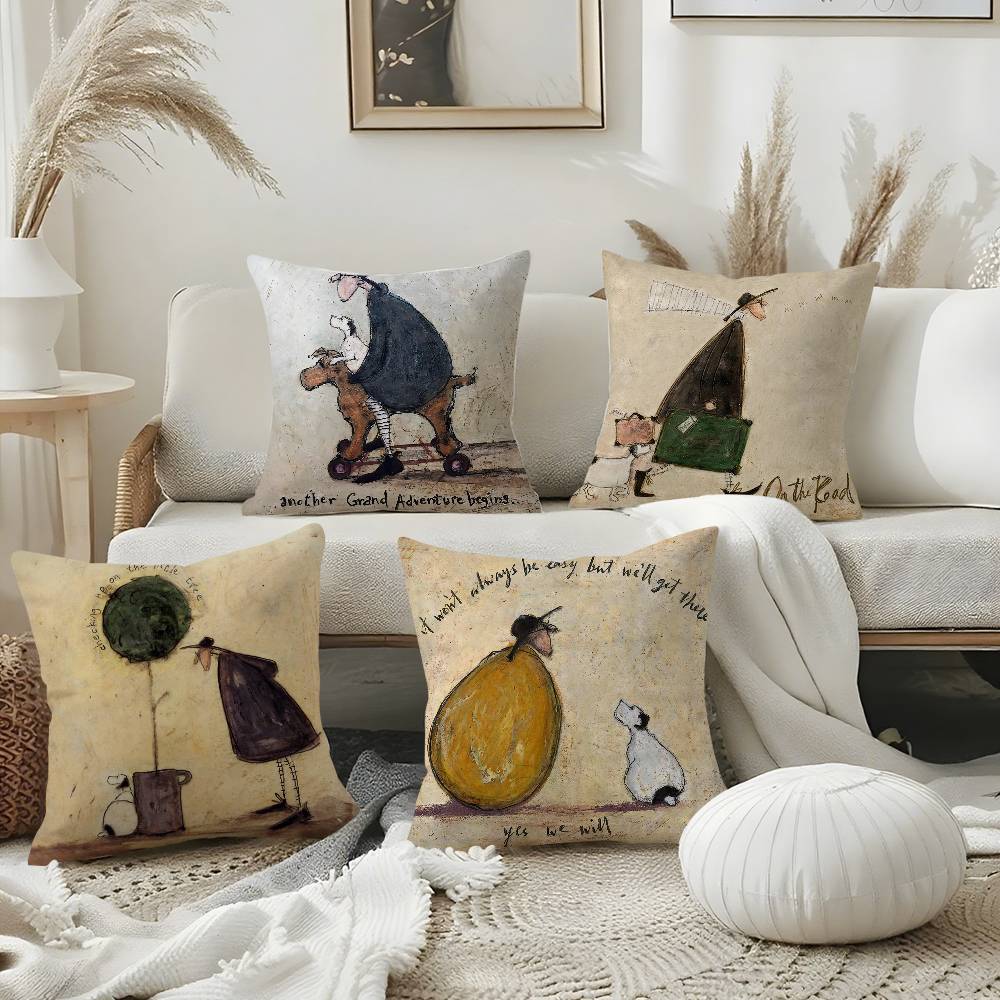 Pillow Case Painting S-Sam Toft Art Sofa Short Plush Double-Sided Hd Printing Room Home Office Gift Cushion Cover