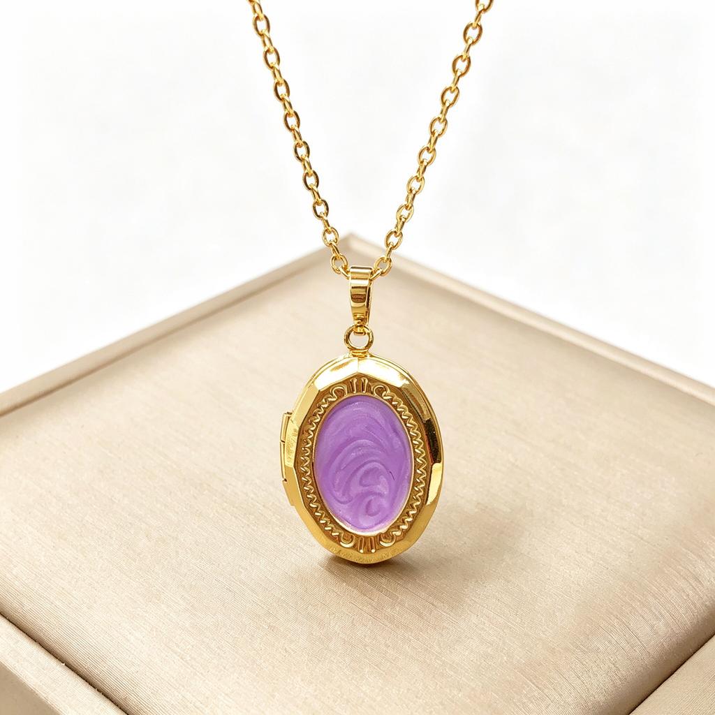 New Trendy Openable Oval Enamel Art Photo Box Pendant Necklace Minimalist for Female Male Daily Party Jewelry Accessories