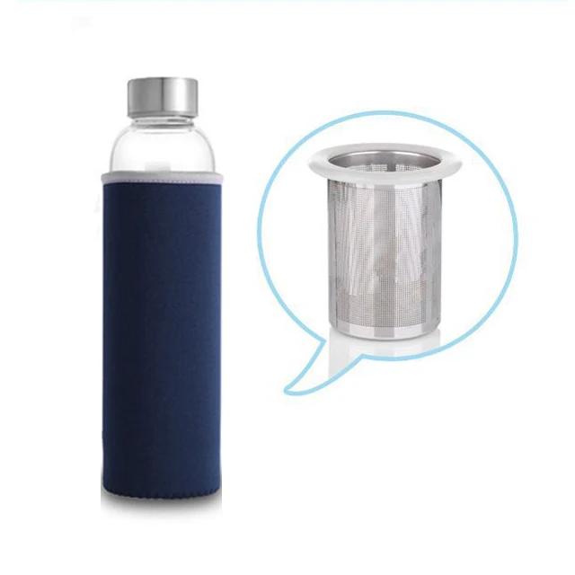 550ML High Temperature Resistant Glass Sport Water Bottle with Tea Infuser + Protective Bag Water Bottle Shaker Bottle Shaker