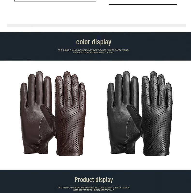 Men's Thin Genuine Leather Driving Gloves - Perforated Sheepskin, Touchscreen, Spring/Autumn.
