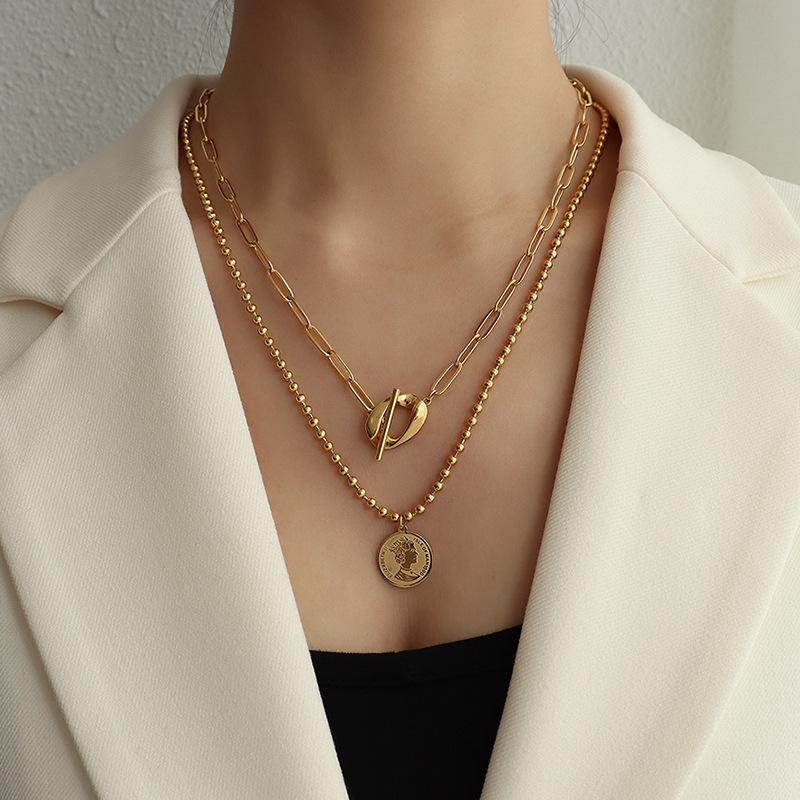 

Французское не тускнеющее роскошное титановое двухслойное ожерелье с OT-застежкой для женщин