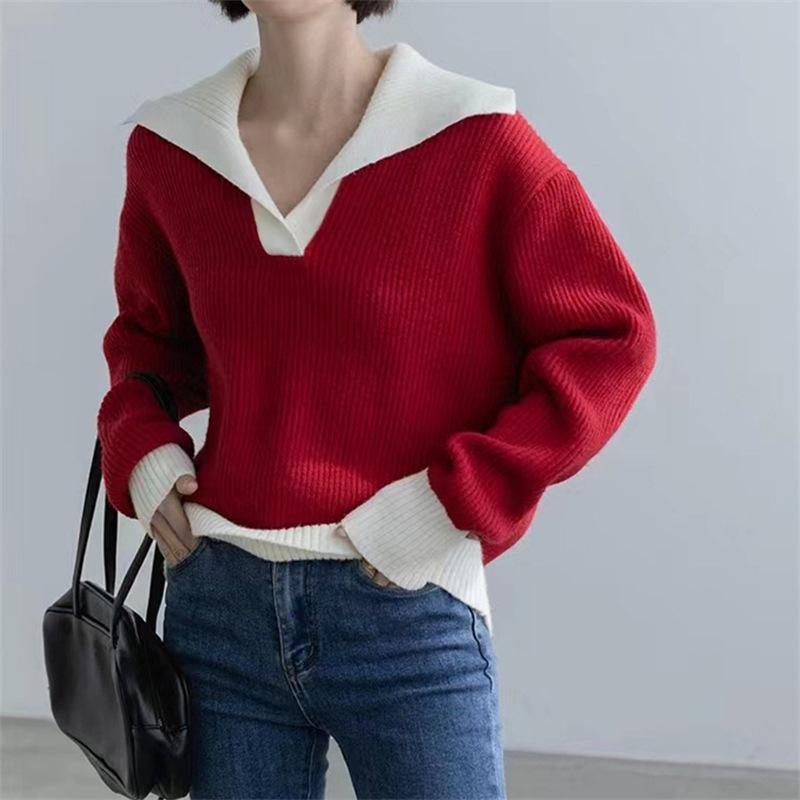 

Осенне-зимний женский вязаный свитер с лацканами, свободный свитер, женское вязаное верхнее пальто с длинными рукавами One Size