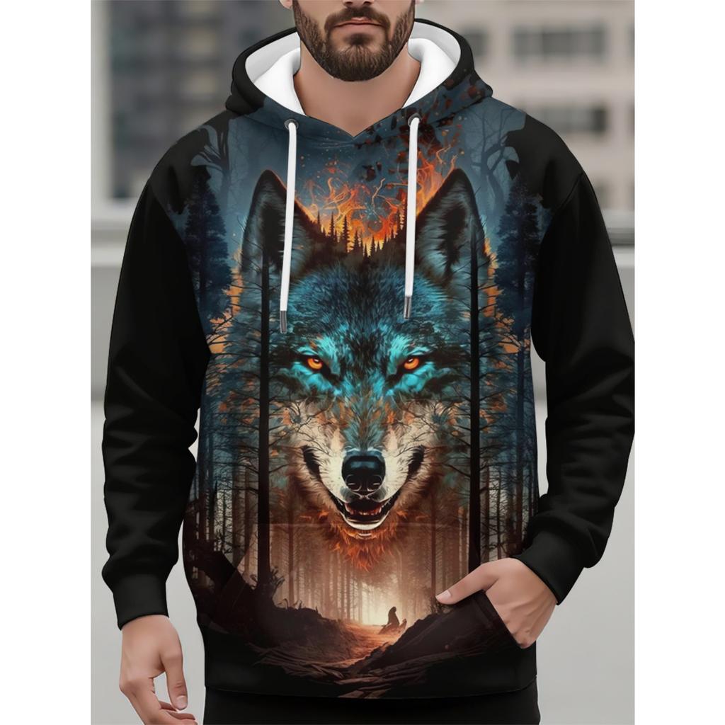 Fashion Men's Hoodie Sweatshirt Animal Wolf 3D Print Fashion Hoodie Street Casual Sweatshirt New Men's Oversized Clothing