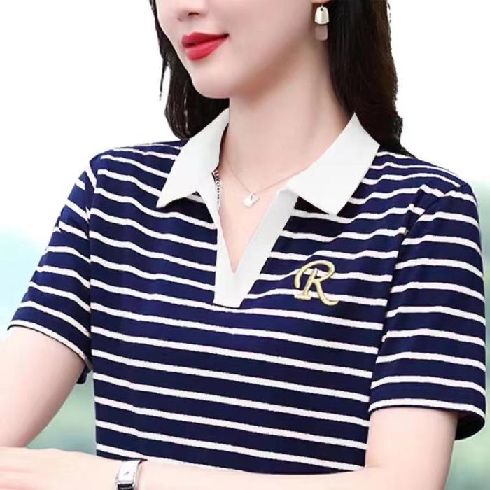 Polo Shirt for Women Short-sleeved Summer New Loose Lapel Thin T-shirt Fashionable Mother Sports and Casual Top