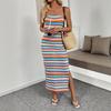 YYFS Women's Fashion Summer Spring Stripe Print Sleeveless Middle Waistline Casual Dresses