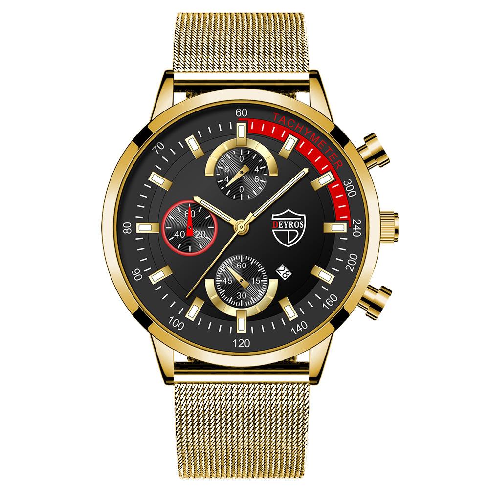 Stainless Steel Mesh Strap Watch Men'S Fashion Date Luminous Quartz Watch