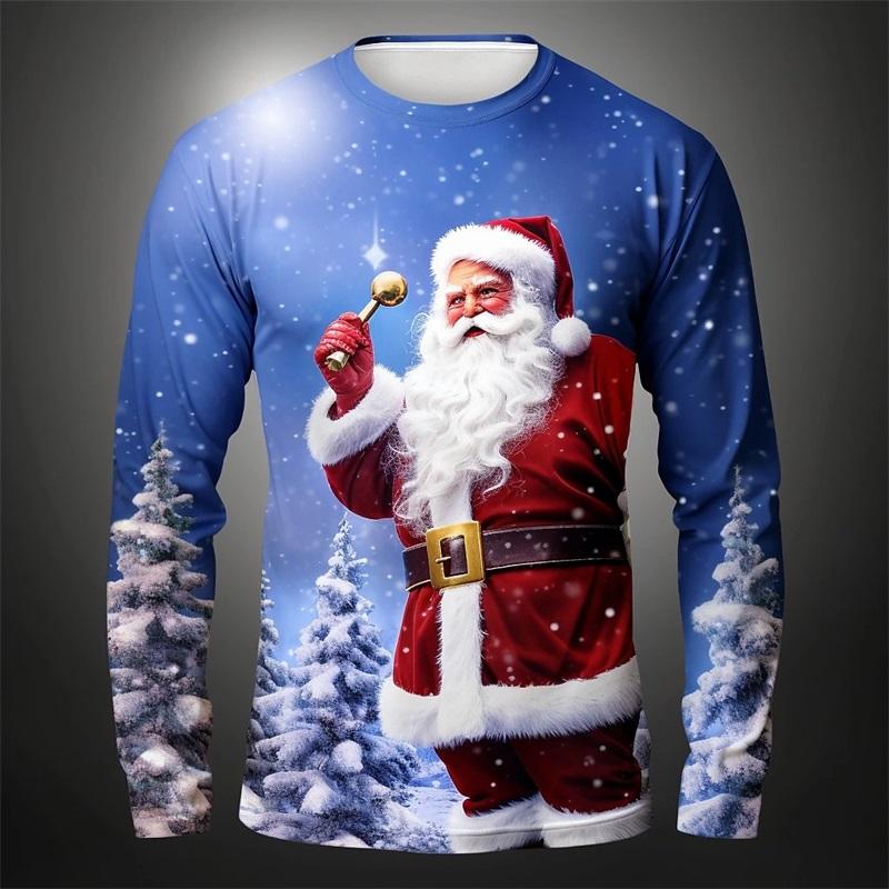 Christmas Men's Santa Claus Graphic Long Sleeve T Shirt Crew Neck Casual Tee Shirt New In Sports Tshirts For Men
