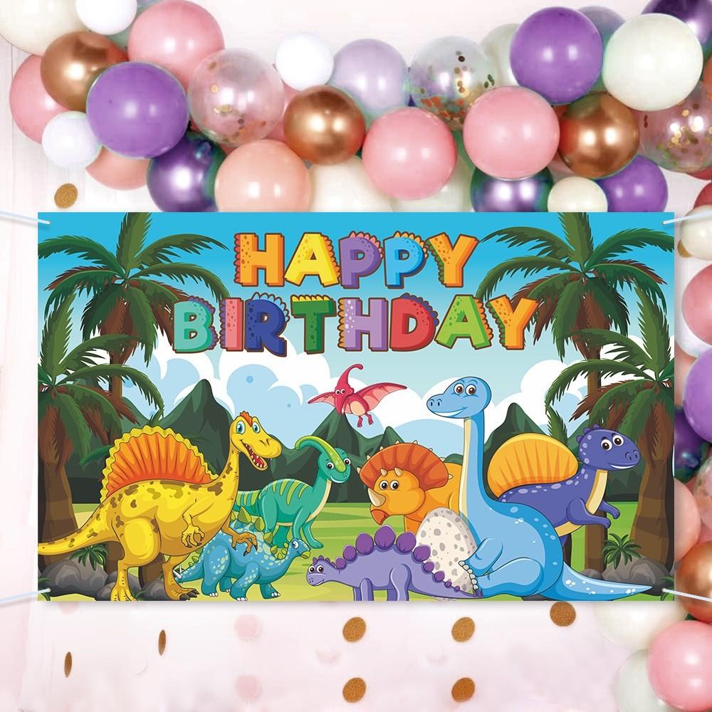 Cartoon Dinosaur Themed Background Banner For Birthday Party And Event Decor