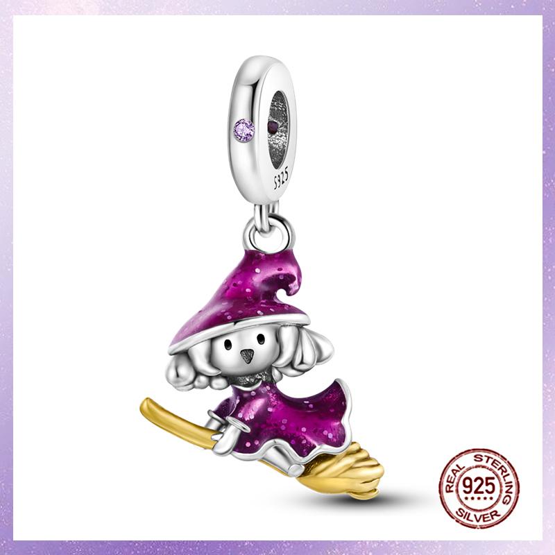 Purple Charms Copper Fit Original Pendant Bracelet Butterfly Glass Heart Feather Clip Charm Dangle Luminous Bead Diy Jewelry