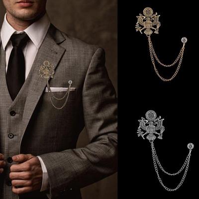 Brož ve tvaru orla Retro Punk Pánská móda Nádherný zvířecí vzor Kostým Košile Džínový límec Střapec Řetízek Brože Šperky Doplňky Dárky