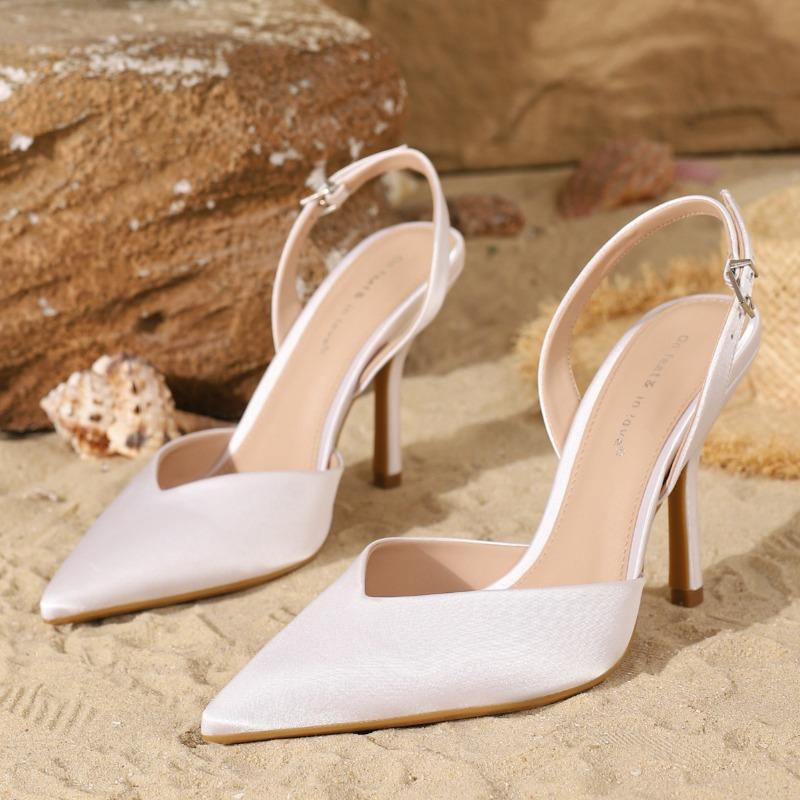 Pointed Toe Pumps Women Heeled Sandals Satin Elegant Slingback High Heels Women Concise Fashion Party Wedding Dress Shoes