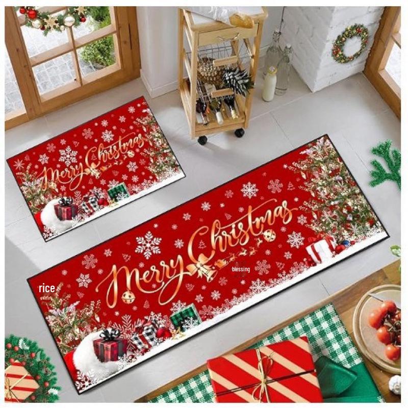 Christmas Festival Crystal Velvet Hallway & Kitchen Absorbent Floor Mat