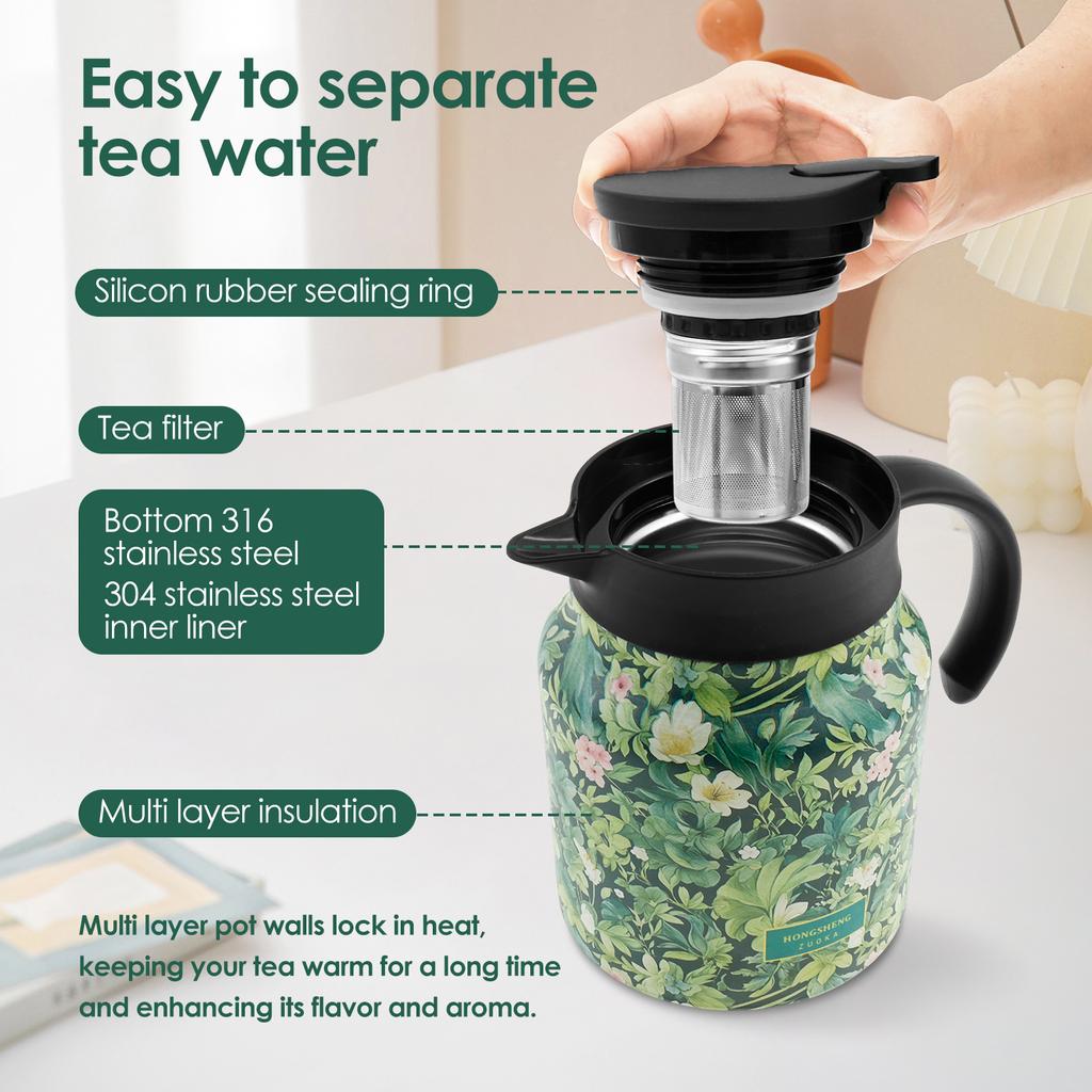 1000/800ML Tea Pot Stainless Steel Thermal Tea Kettle with Tea Strainer Built Infuser Brewer Teapot for Home Office Hot Kettle
