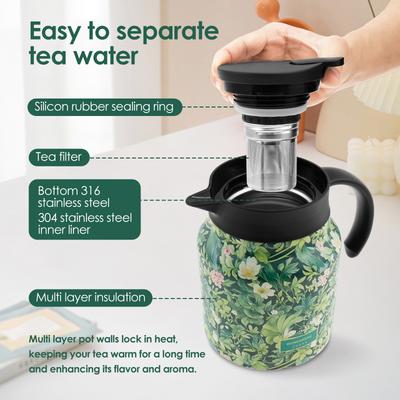 1000ml Vintage Floral Tea Thermos Stainless Steel Tea Kettle Drip-Proof Tea Pot With Tea Infuser Mini Thermo Coffee Pot