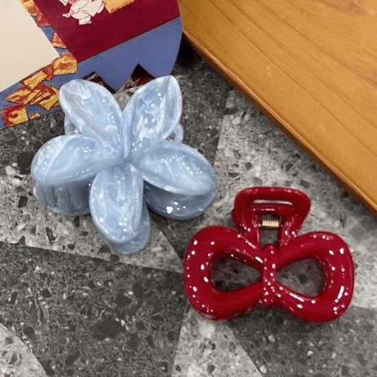 Women Hair Clip Flower Bow Shape Strong Grip Back Head Hair Claw French Retro Style Hair Accessories