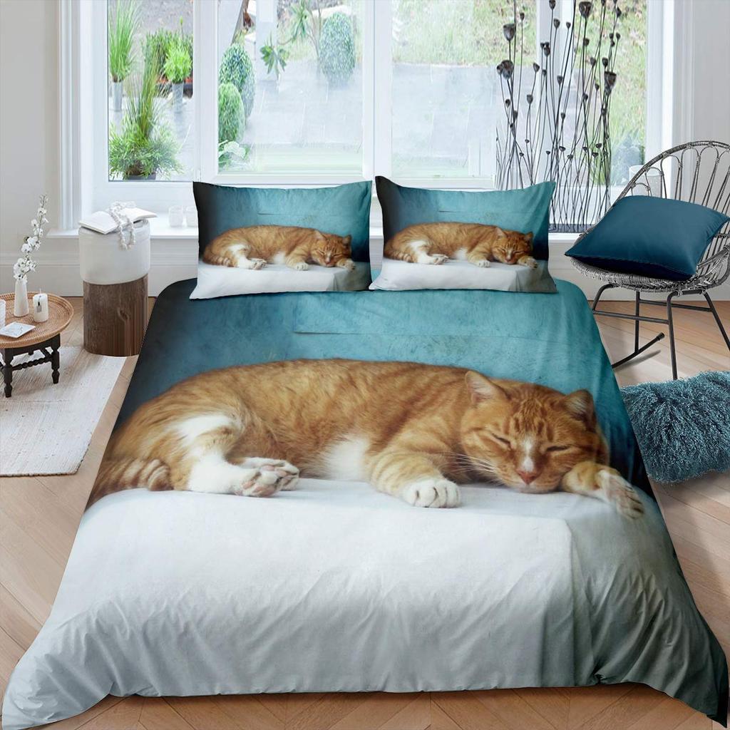 Set Copripiumino Gatto Carino Misura Queen per Ragazze Kawaii Gattino Set Biancheria da Letto Farfalle Blu Copripiumino Adorabile Animale Coperta Trapuntata
