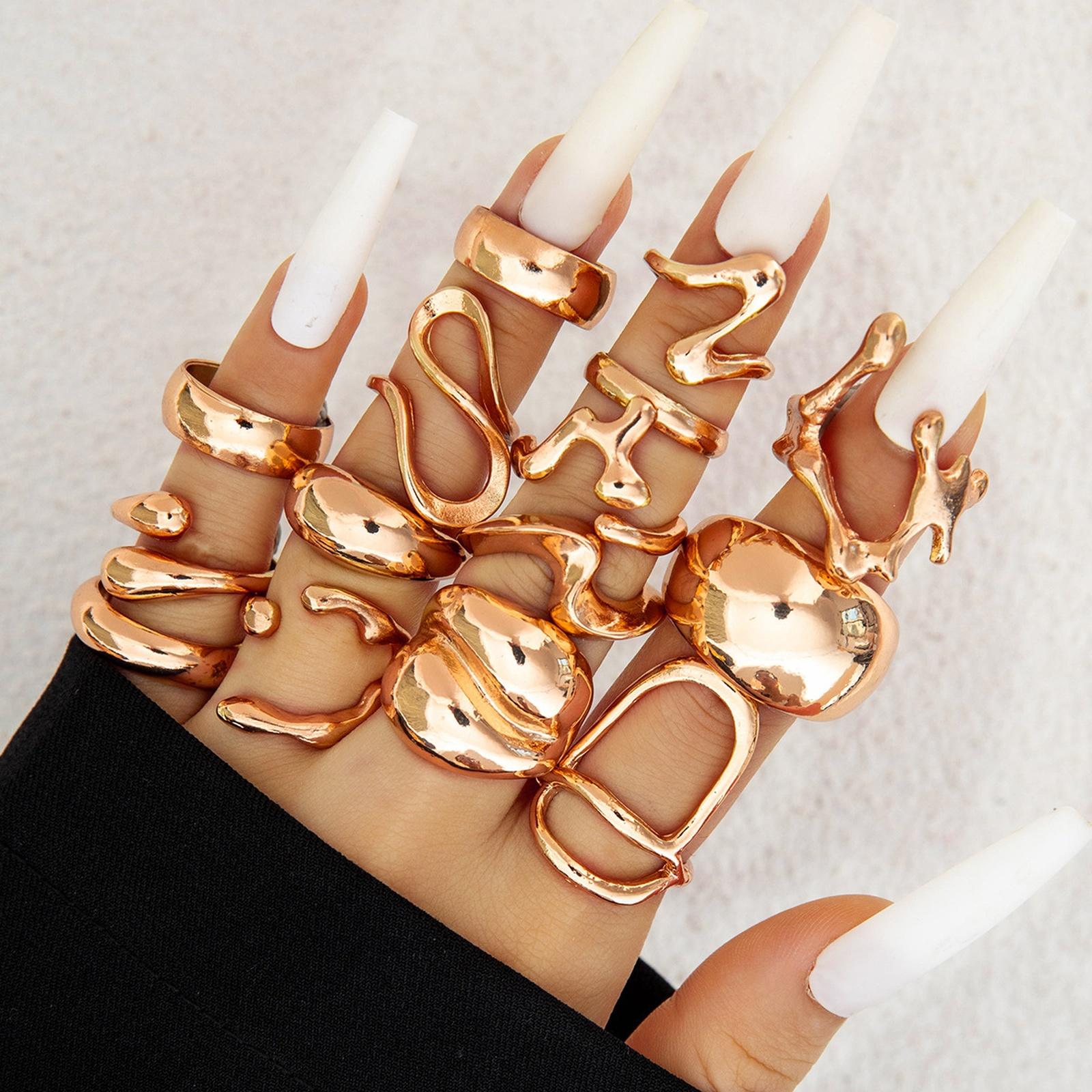 

Fashion Women s 13 Piece Ring Set - Ladies Ring Metal Ring Glossy Ring Metal Ring Holiday Gift One Size золотий