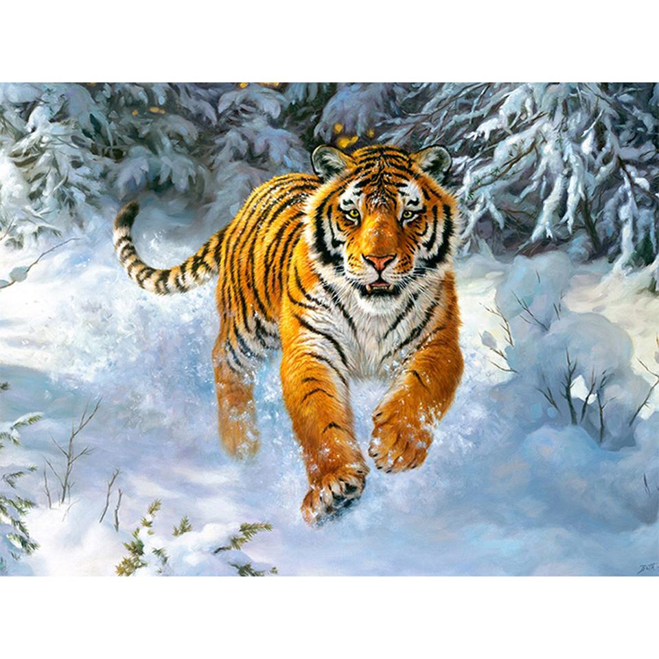 5D DIY diamantová malba Zvířecí obrázek Kulatý tygr Diamantové vyšívání Štrasová mozaika Domácí dekorace Dárek