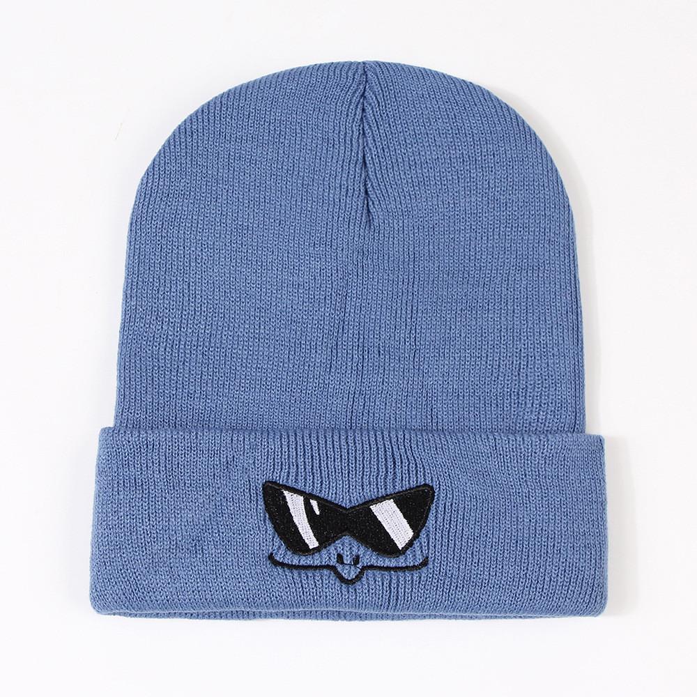 Funny Cartoon Sunglasses Knit Hat Autumn Winter New Embroidered Woolen Knit Hat Warm Female Trend