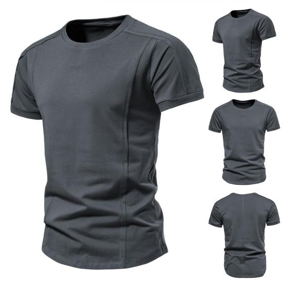 Men Summer T-shirt Short Sleeve Round Neck Solid Color Slim Fit Pullover Daily Wear Soft Sports Exercise Men Top Male Clothing