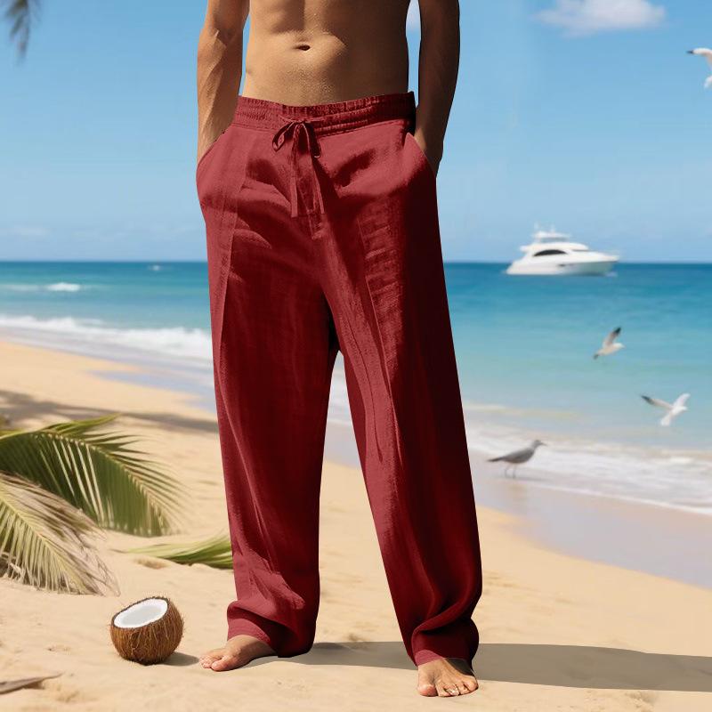 Herren Leinen lässige lockere gerade Hose Weitbein atmungsaktiv bequem Baumwolle und Leinen lässige Hose