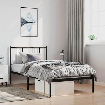 Vidaxl Metal Bed Frame with Headboard, Black, 100X190 Cm