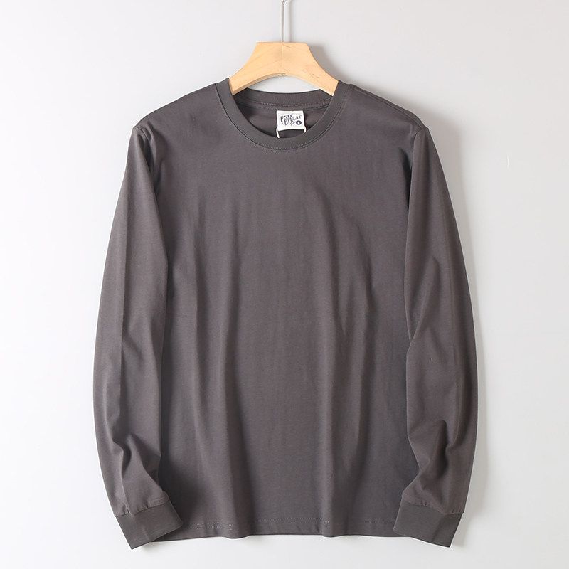 Tail Washed Pure Cotton Comfortable Breathable Pure Color Bottoming Shirt Men's Spring & Fall Loose-Fitting Casual round-Neck Long Sleeves T-shirt