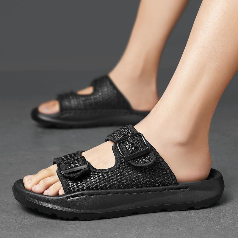 Fashion Comfortable Slip on Mens Half Drag Beach Cool Slippers Men's Office Flats Mesh Cloth Walking Shoes Non-Slip Casual Man Loafers