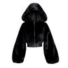 Furry Cropped Faux Fur Coats and Jackets Women Fluffy Top Coat with Hooded Winter Fur Jacket