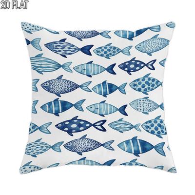 2D Flat Outdoor Pool Party Ocean Summer Nautical Throw Pillow Covers Blue White Decorative Pillowca