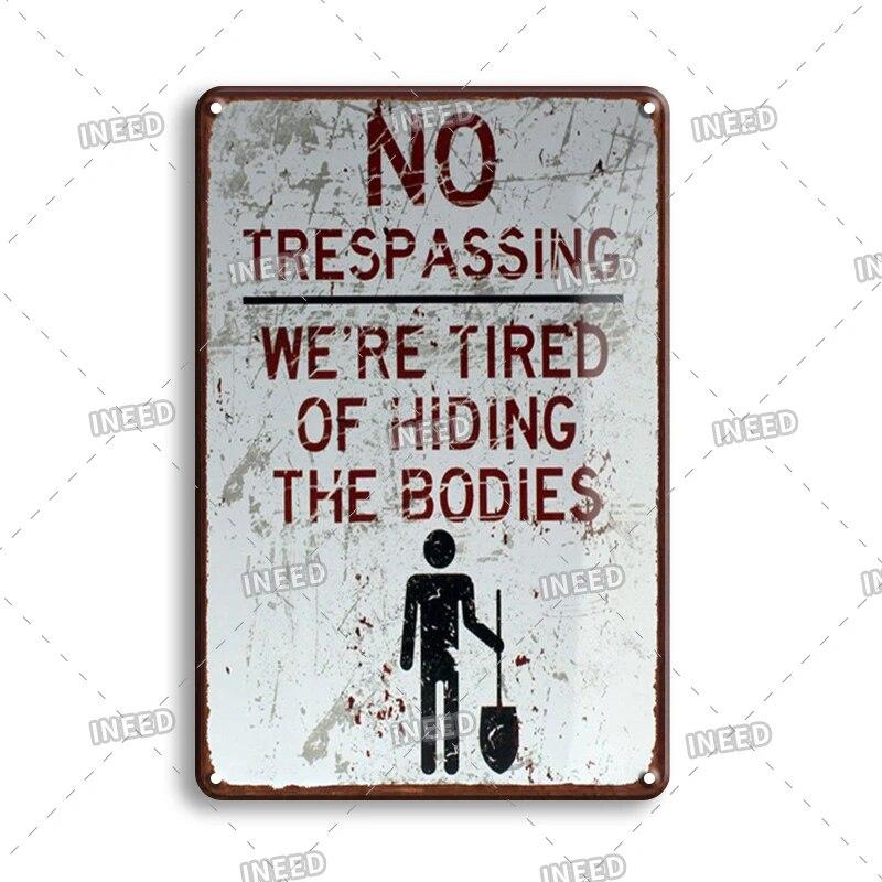 Warning Tin Sign Caution Decoraitve Plaque No Trespassing Retro Metal Vintage Plate Garden Man Cave Club Home Shop Wall Decor