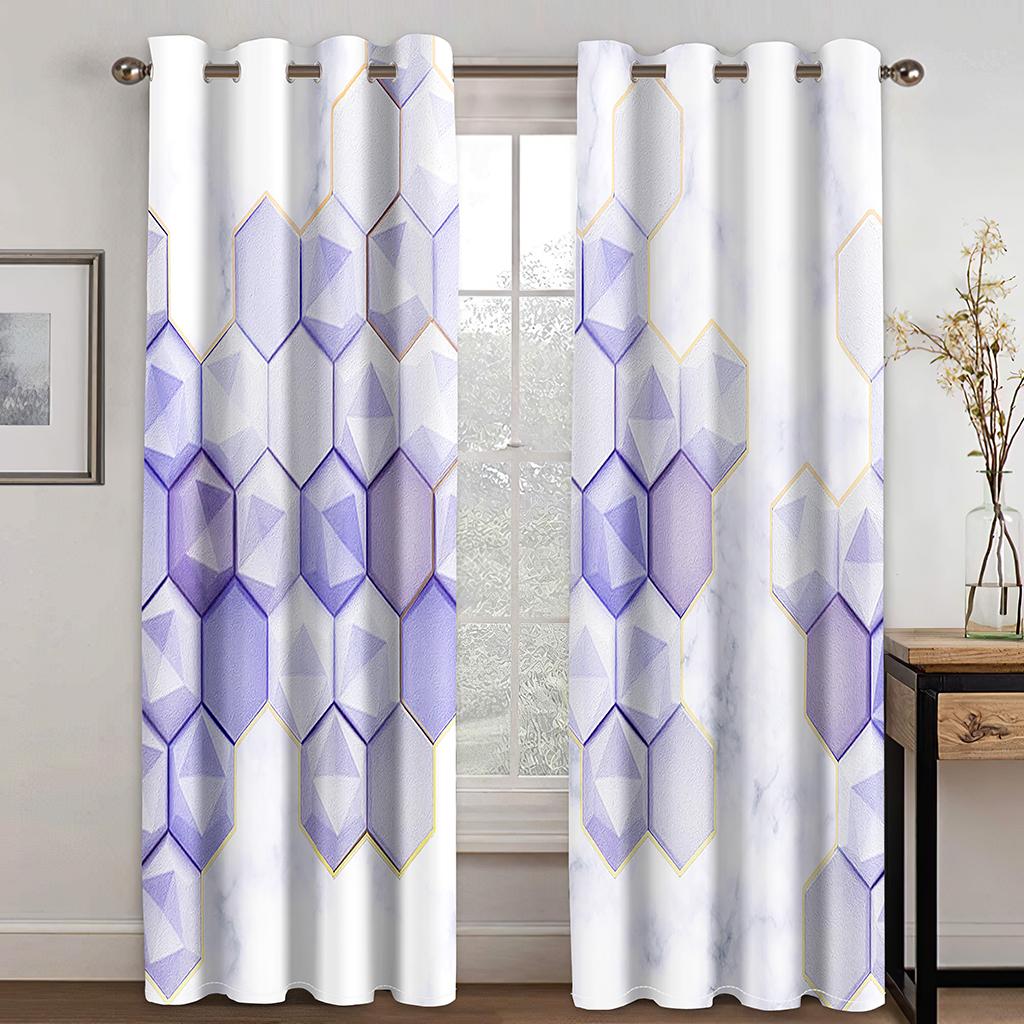 2pcs Glass Abstract Geometric Graphic Pattern Painted Curtain Rod Pocket  Digital Printed Curtains Polyester Materia Living Room