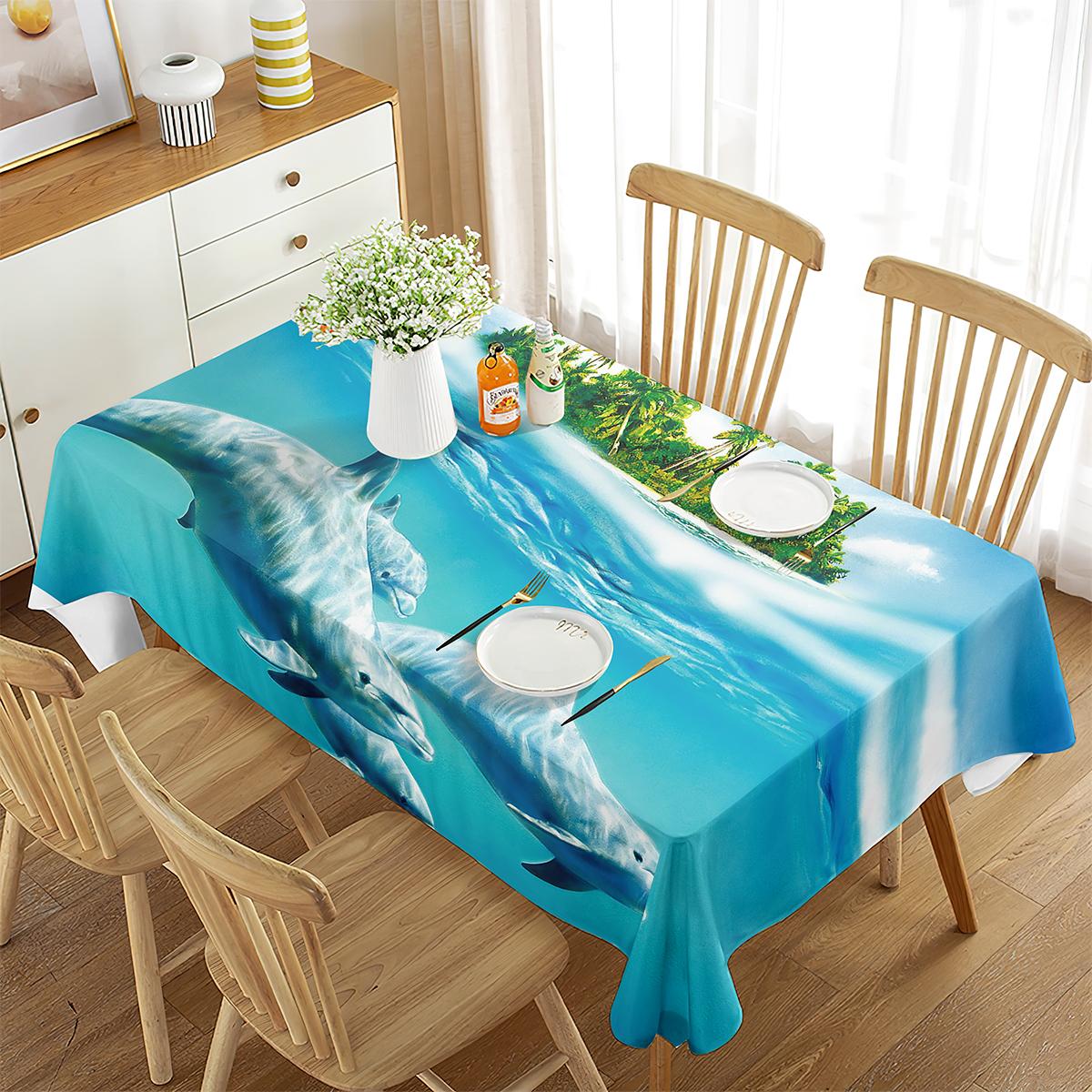 Dolfijn Vis Onderwater Dier Tafelkleed Vierkant Tafelkleed Kreukvrij Tafelkleed voor Eetkamer Keuken Feesten Binnen Buiten 70x70cm