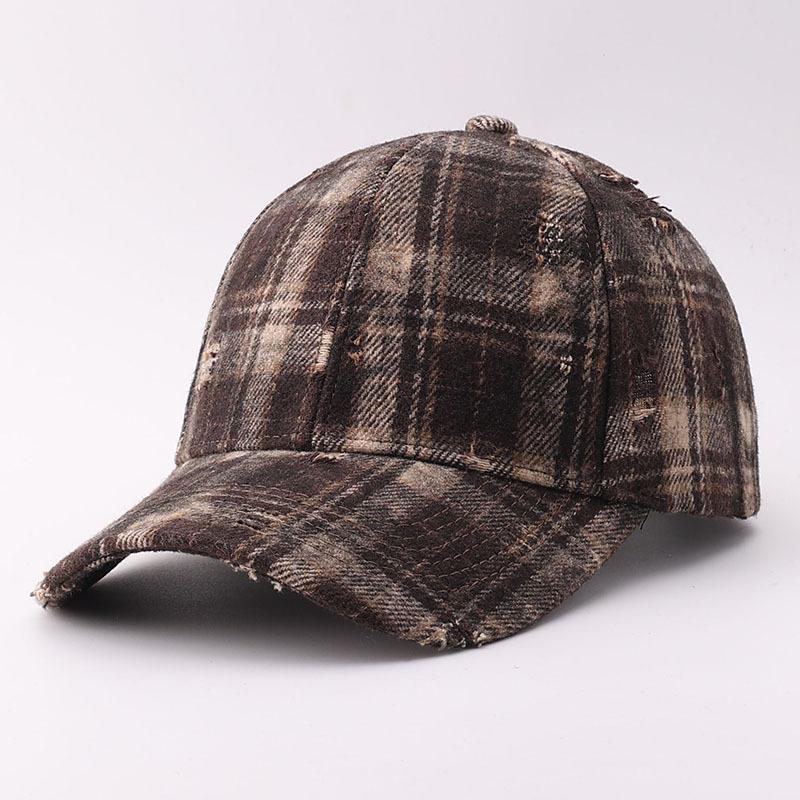 Retro plaid baseball cap, Japanese and Korean personality holes, thousand bird plaid curved brim cap