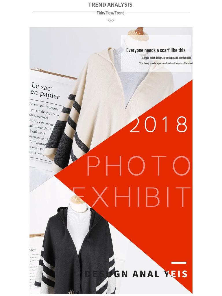 Women's Hooded Cape Shawl: Warm Autumn/Winter Tassel Slit, Two-way Imitation Cashmere Scarf