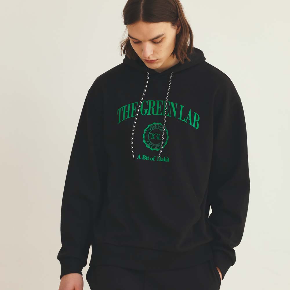 The Green Lab Varsity Graphic Hoodie [Black] White Melange Grey/M