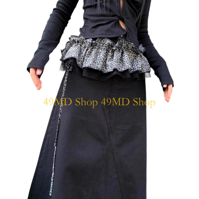 49MD Comfortable Elastic Waistband Mesh Layer Ruffled Trim Leopard Design Street