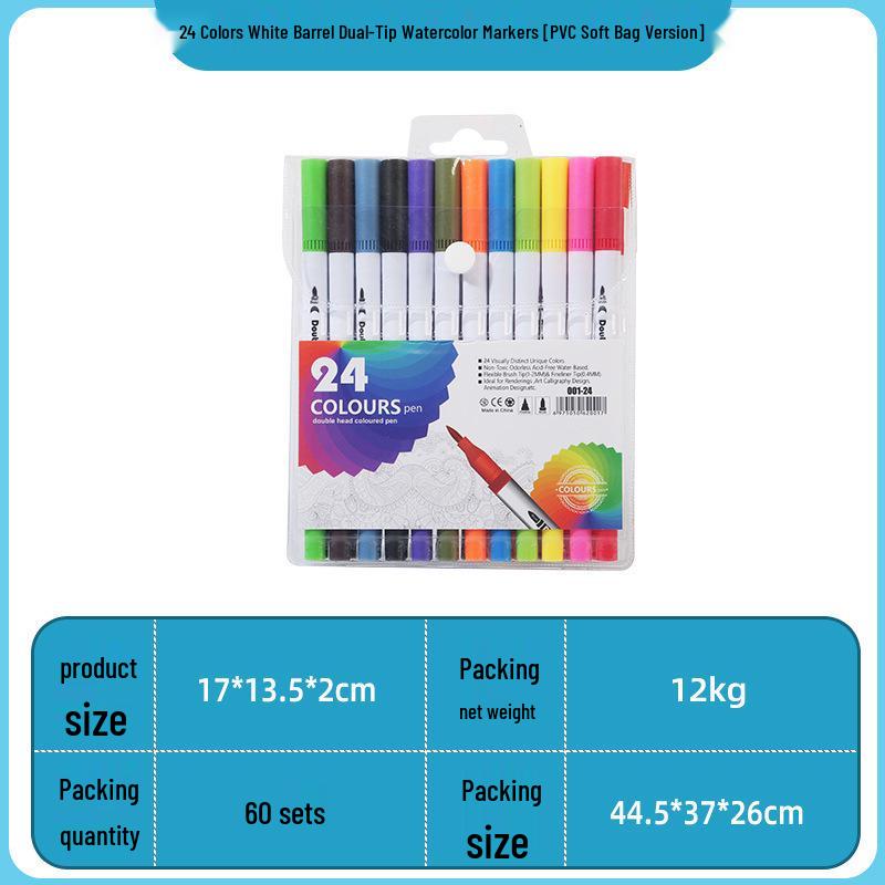 Double-Ended Watercolor Pens for Children - Soft Tip, Water-Based, Vibrant Colored Markers