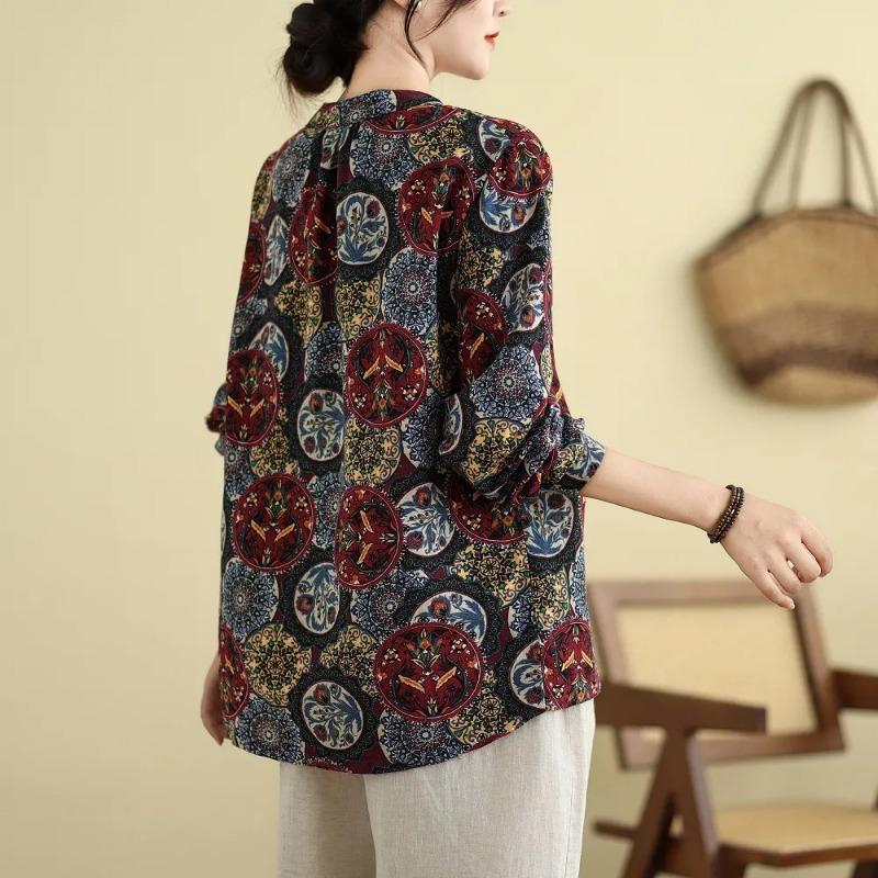 Chinese Style Literary Retro Cotton and Linen Long-sleeved T-shirt Tops for Women's Spring and Autumn New Loose Bottoming Shirts