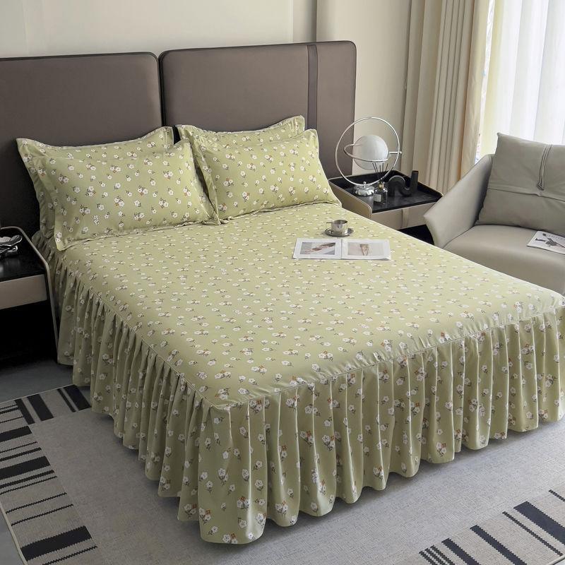 3pcs Twin Tree Pattern Extra Thick Non-Slip Bed Skirt Set with 1 Bed Skirt + 2 Pillowcases (Pillow Inserts Not Included)