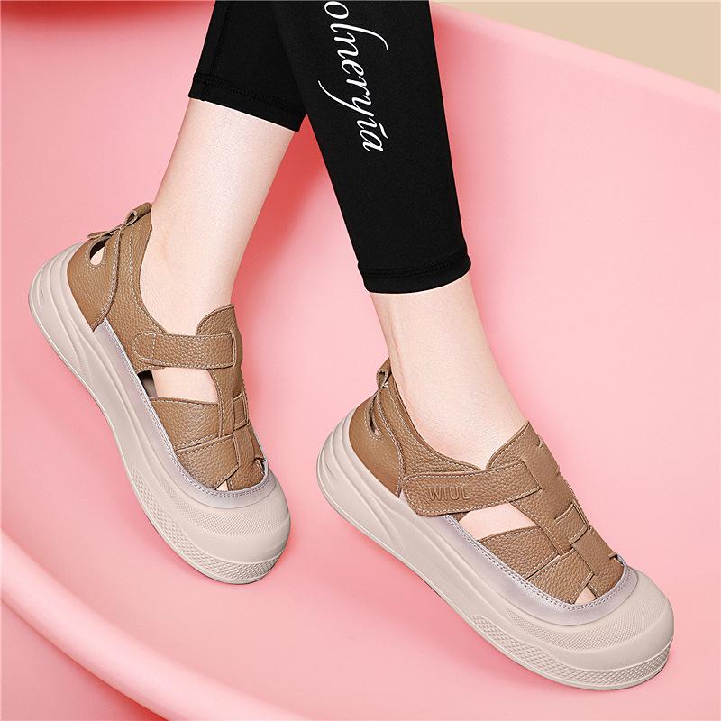 

The first layer of cowhide thick-soled leather casual thick-soled muffin bottom hollow sandals women s new summer women s single shoes trend 40