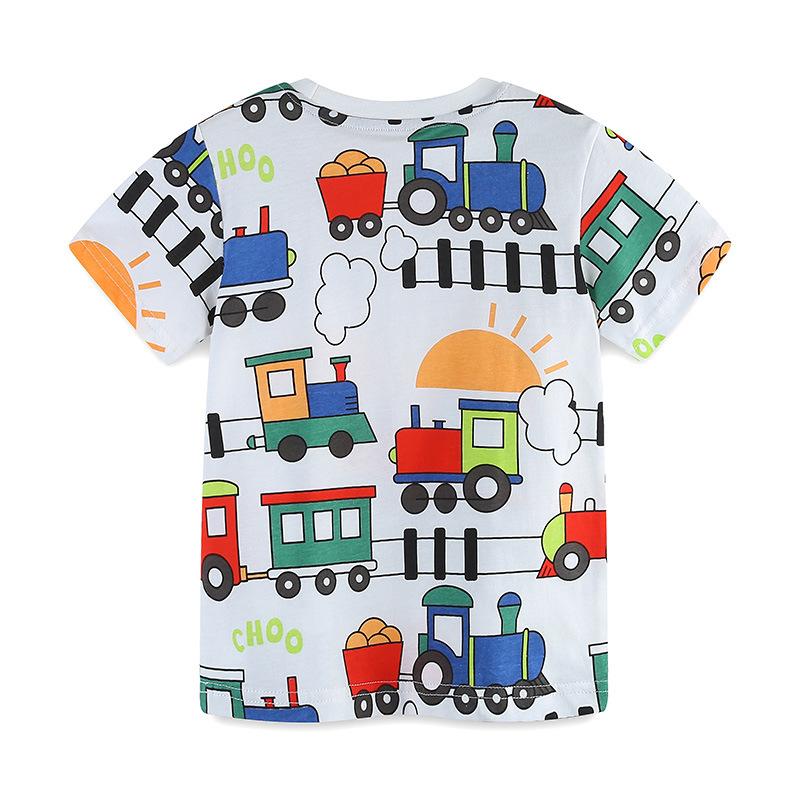 Summer New Product: Boys' Short-Sleeve T-Shirt With Cartoon Train Print Pullover Casual Round-Neck Top For Young Children