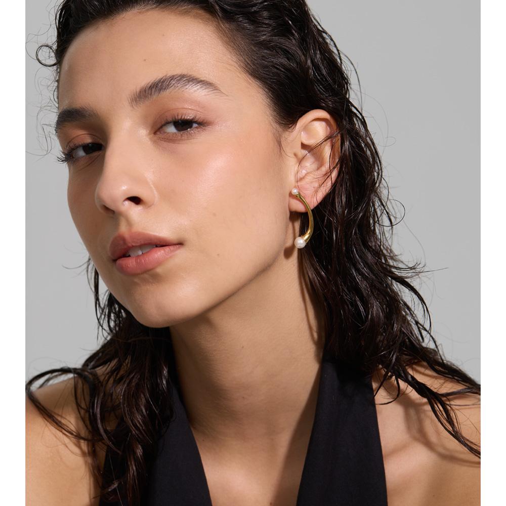 Yhpup Daily Stainless Steel Simulated Pearl Fashion Earrings 16K Golden Platinum PVD Plated Geometric Chic Modern Korean Jewelry