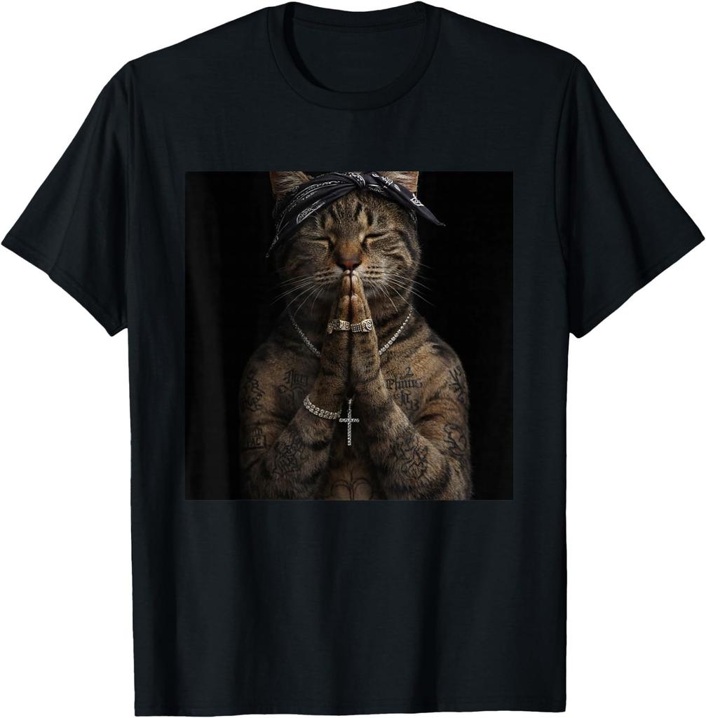Funny Gangster Cat Gen Z Retro Hip Hop Gangsta Cat Meme T-Shirt