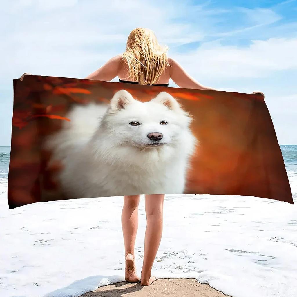 Samoyed Dog Beach Towel Cute Pet Bath Towel Microfiber Quick Dry Travel Sport Spa Swimming Pool Towels Absorbent Bikini Cover Up