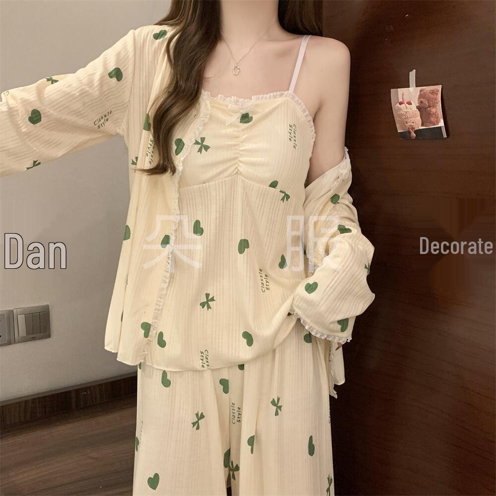 Hot-Selling 2024 Women's Long Sleeve Floral Pajama Set - Sexy Spring & Autumn Three-Piece with Chest Pads