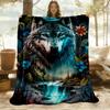1pc Wolf Fantasy Flannel Blanket, Comfortable and Warm Blanket, for Camping Sofa Bed and Couch Office013