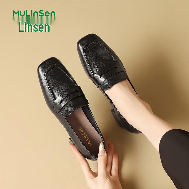 MULINSEN Women s Square Toe Slip-On Leather Loafers 38