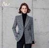 Luxurious British Style Dark Plaid Suit: Women's Jacket & Straight-Leg Pants Two-Piece Set for Autumn/Winter.